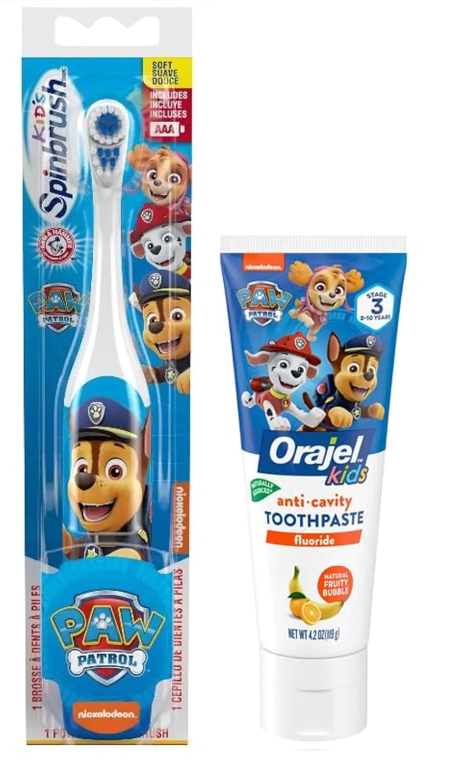 Cepillo de Dientes Eléctrico Paw Patrol y Pasta de Dientes con Flúor Anticaries Paw Patrol 4.2 onzas (Chase)