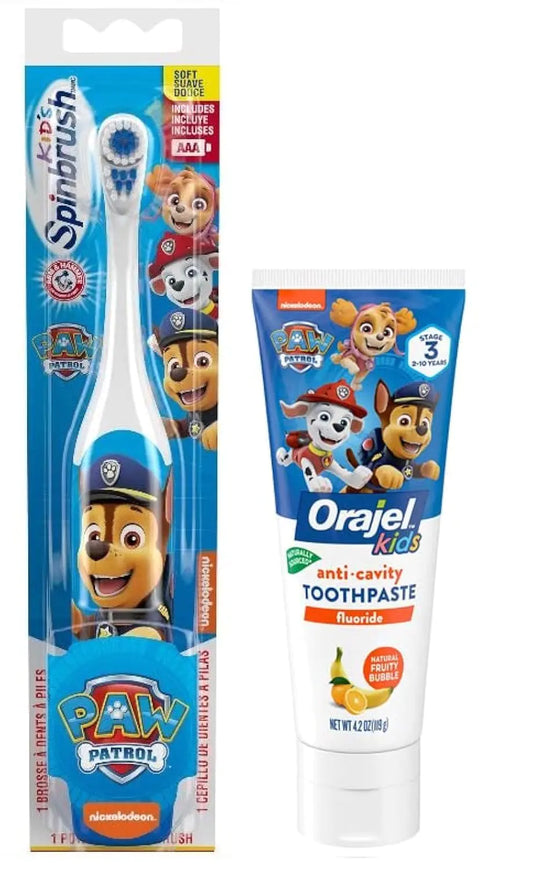 Cepillo de Dientes Eléctrico Paw Patrol y Pasta de Dientes con Flúor Anticaries Paw Patrol 4.2 onzas (Chase)